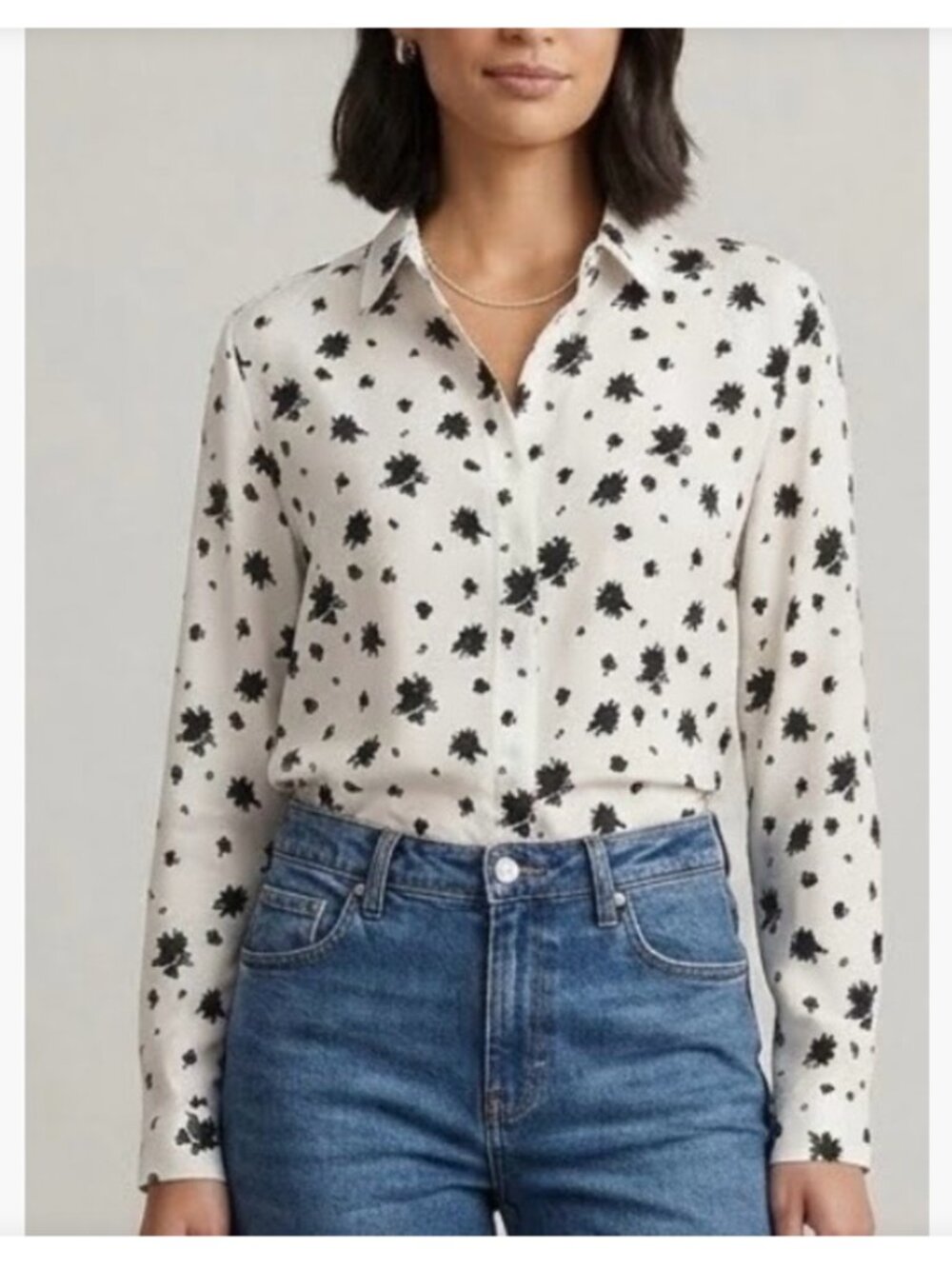 Paris Atelier & Other Stories Black And White Silk Floral Blouse